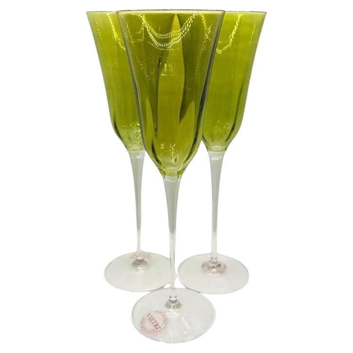 Copas de Champán Verdes de Cristal Italiano de Vietri - Set de 3