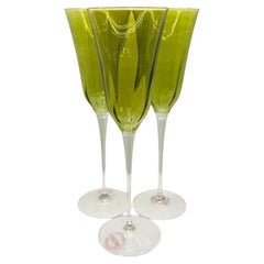 Flutes da champagne in cristallo verde di Vietri - Set di 3