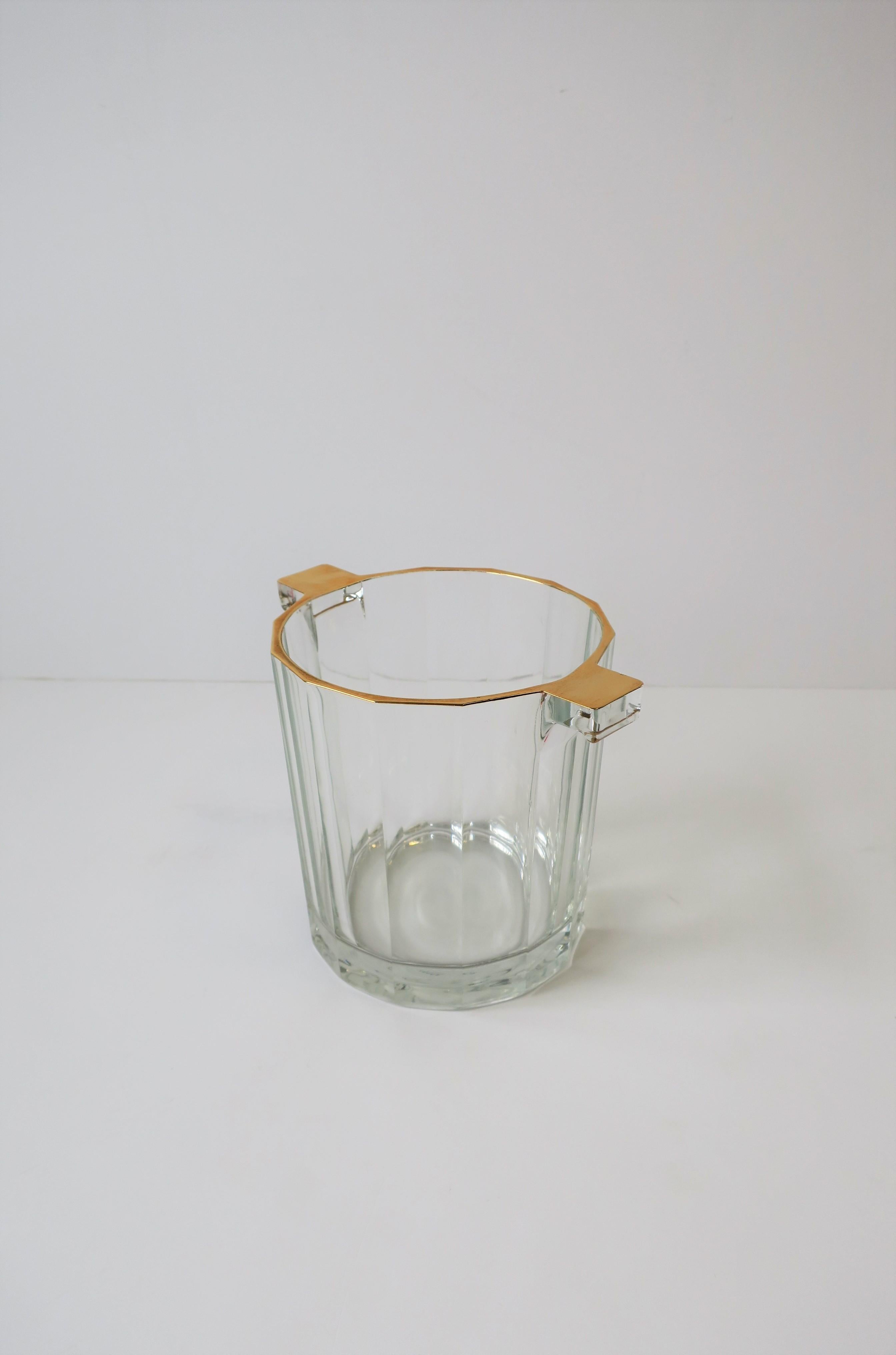 Hollywood Regency Italian Crystal Ice Bucket or Wine Cooler with Gold Design