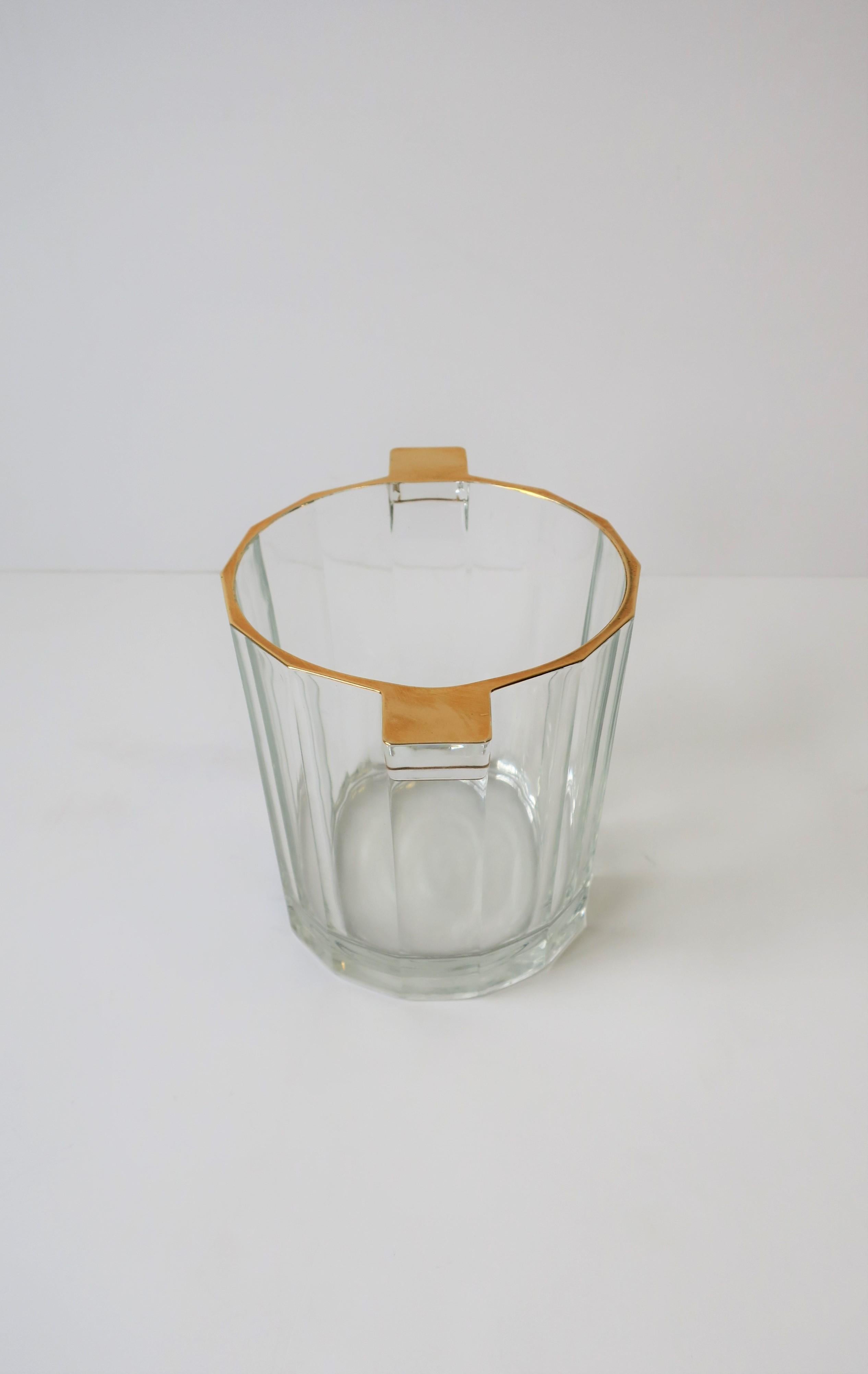 Plated Italian Crystal Ice Bucket or Wine Cooler with Gold Design