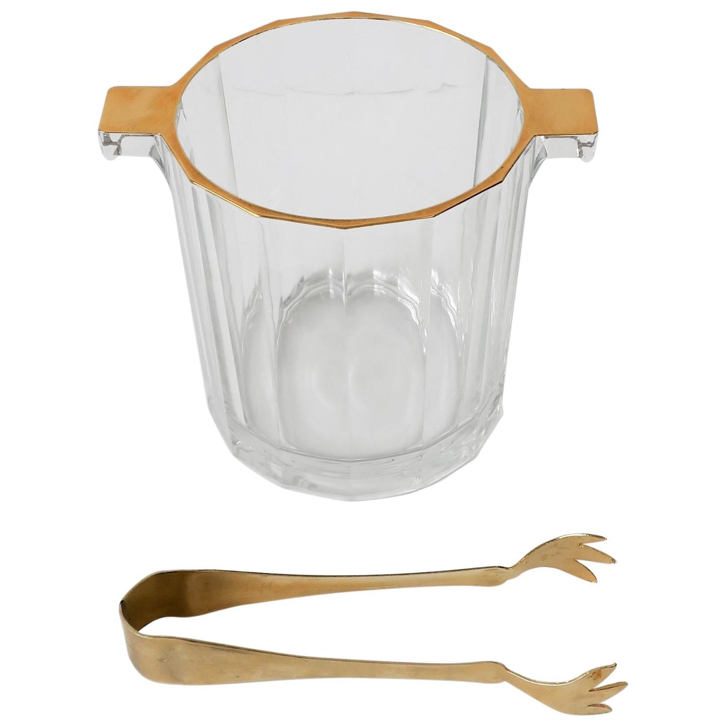 Italian Crystal Ice Bucket or Wine Cooler with Gold Design
