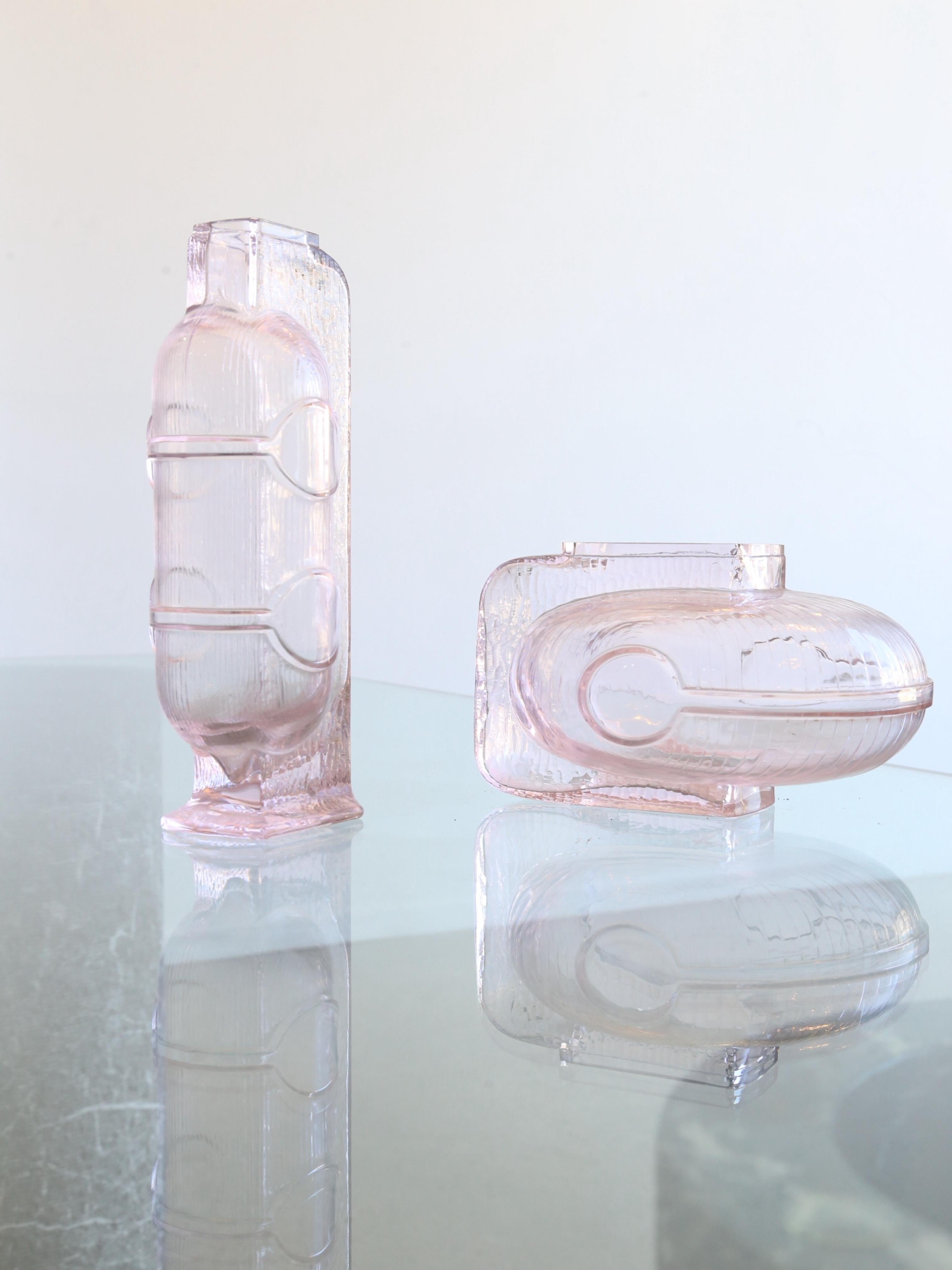 Italian Crystal Light Pink Wine Decanter Centrepieces by Grandi Cristalli, 1960s For Sale 4