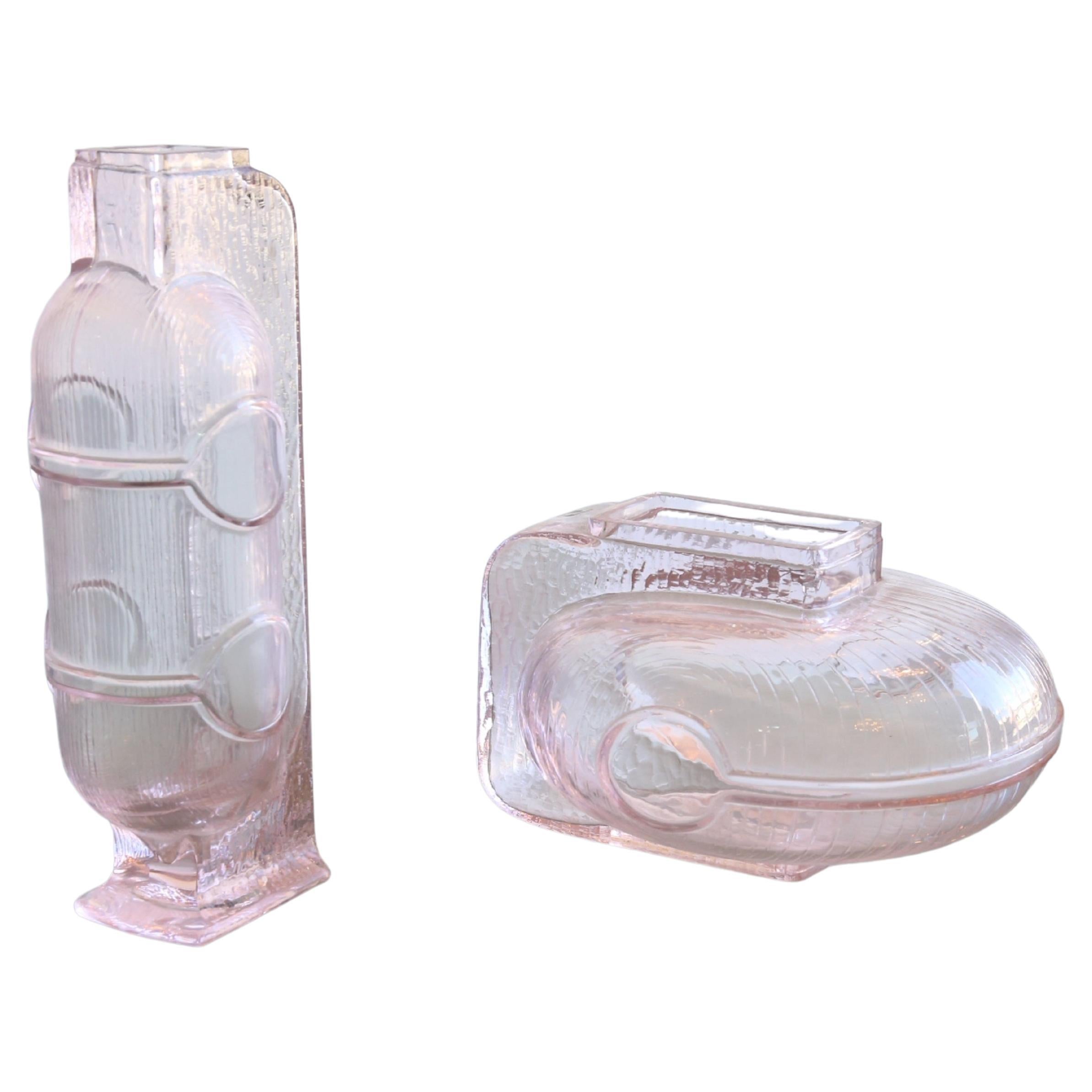 Italian Crystal Light Pink Wine Decanter Centrepieces by Grandi Cristalli, 1960s For Sale