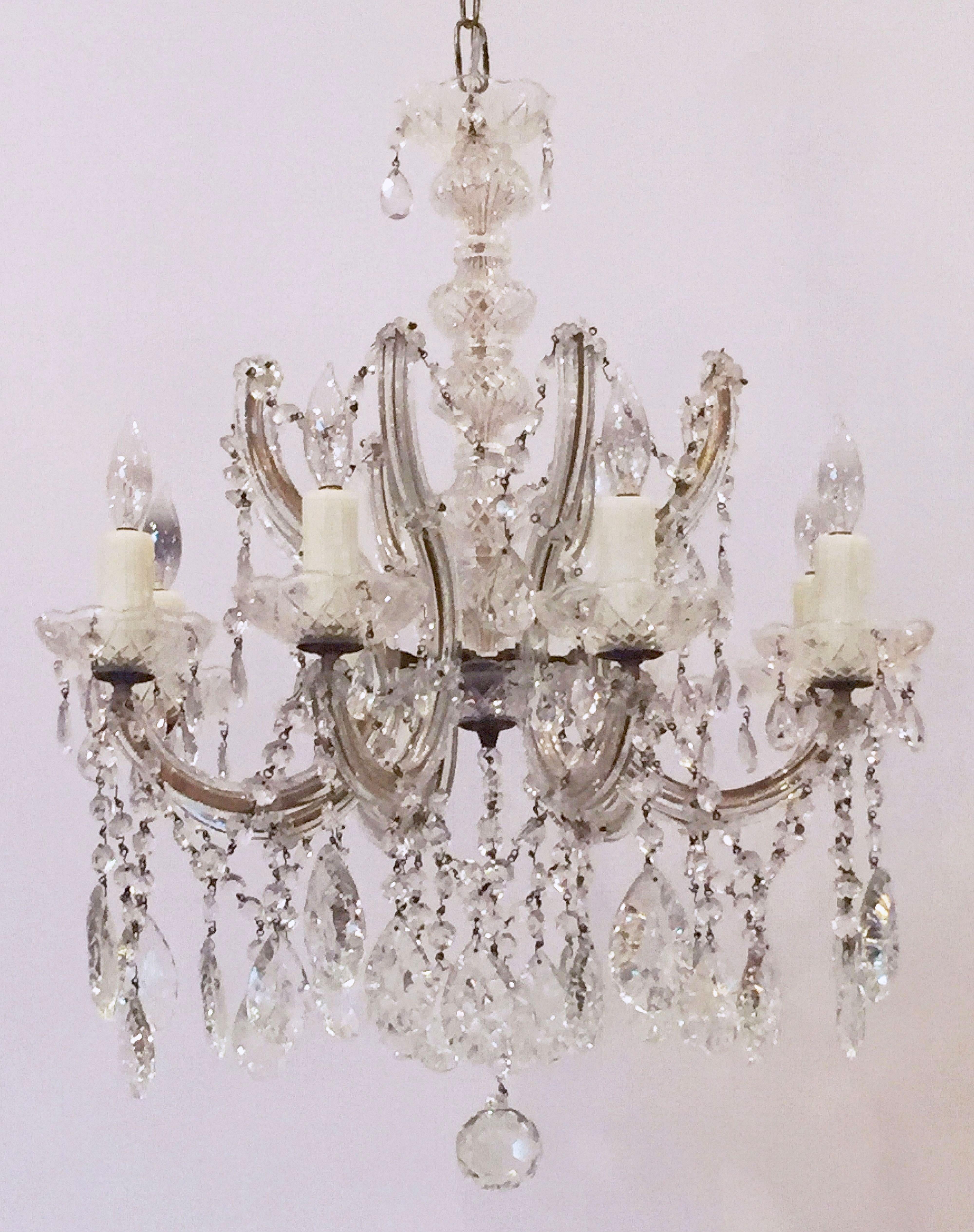 Gilt Maria Theresa Eight-Light Crystal Drop Chandelier from Italy For Sale
