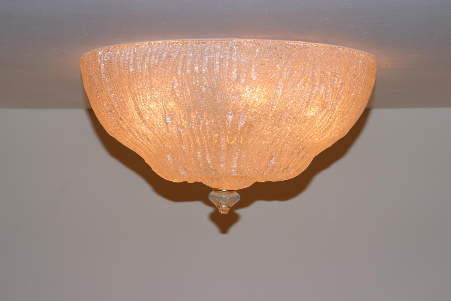 Italian crystal ceiling light, entirely hand-worked Murano glass cast frosted 