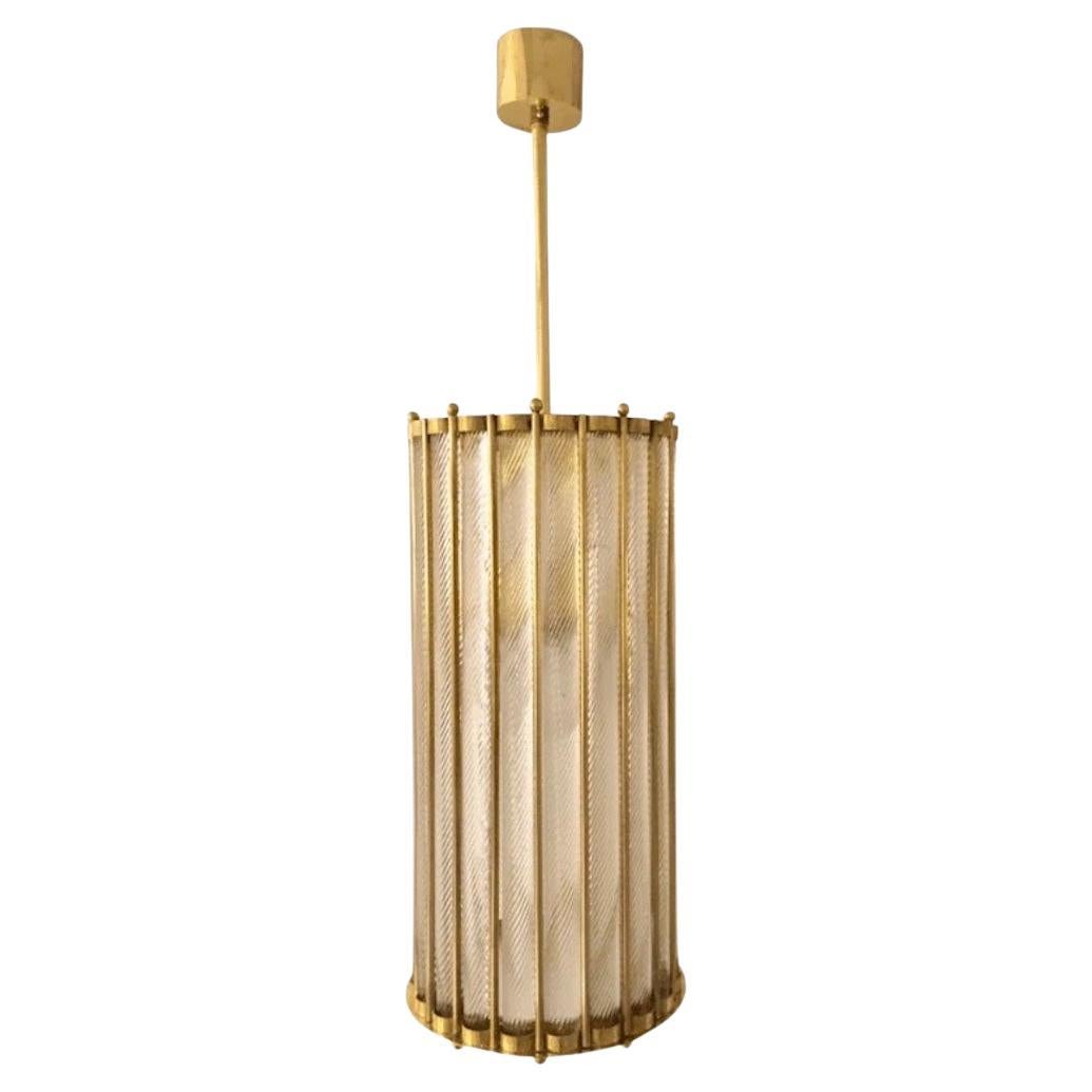Italian Crystal Murano Glass Customizable Brass Pendant Lantern / Chandelier For Sale