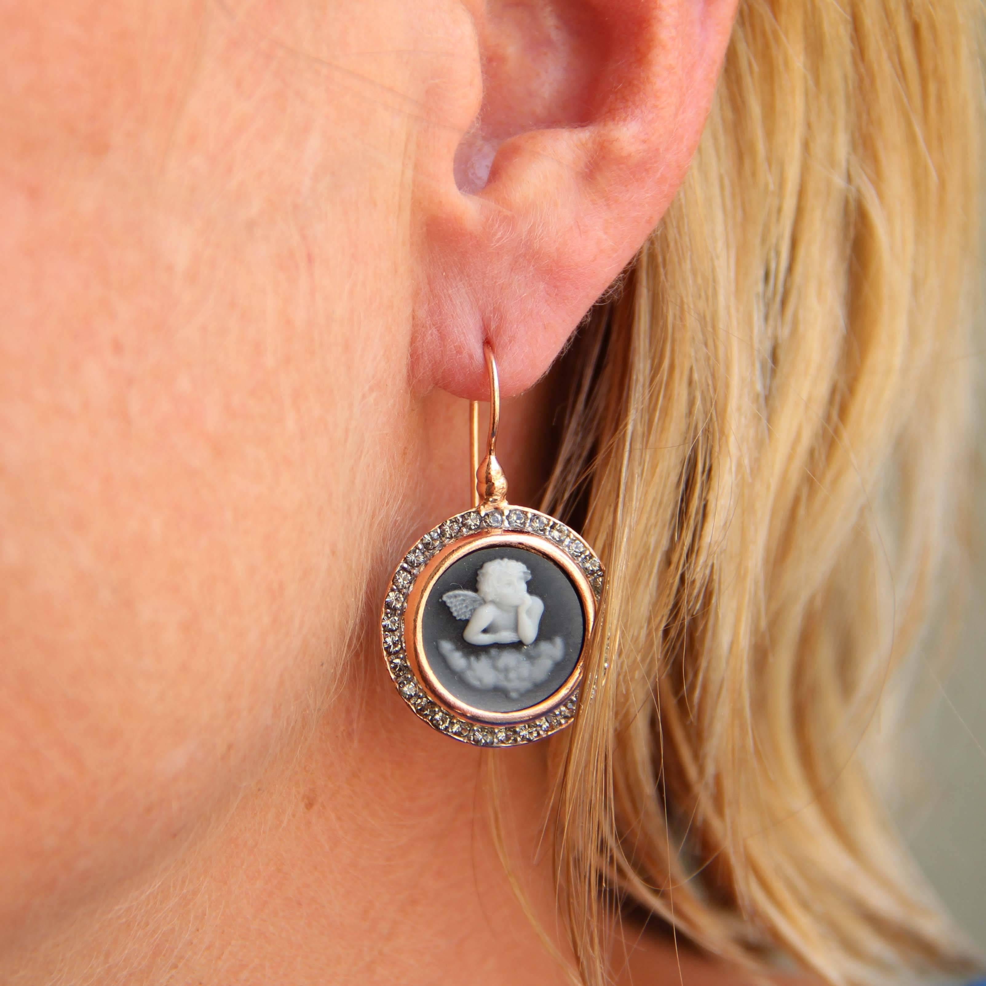 Romantic Italian Crystal Pearl Rose Vermeil Drop Earrings