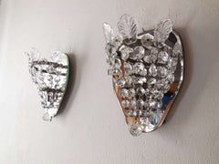 Italian Crystal Prism and Leaves Mirror Sconces Midcentury 1950
