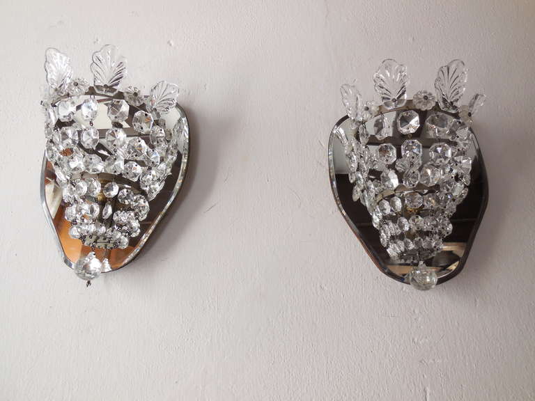 Italian Crystal Prism and Leaves Mirror Sconces Midcentury 1950 In Good Condition For Sale In Modena (MO), Modena (Mo)