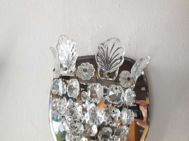 Mid-20th Century Italian Crystal Prism and Leaves Mirror Sconces Midcentury 1950 For Sale