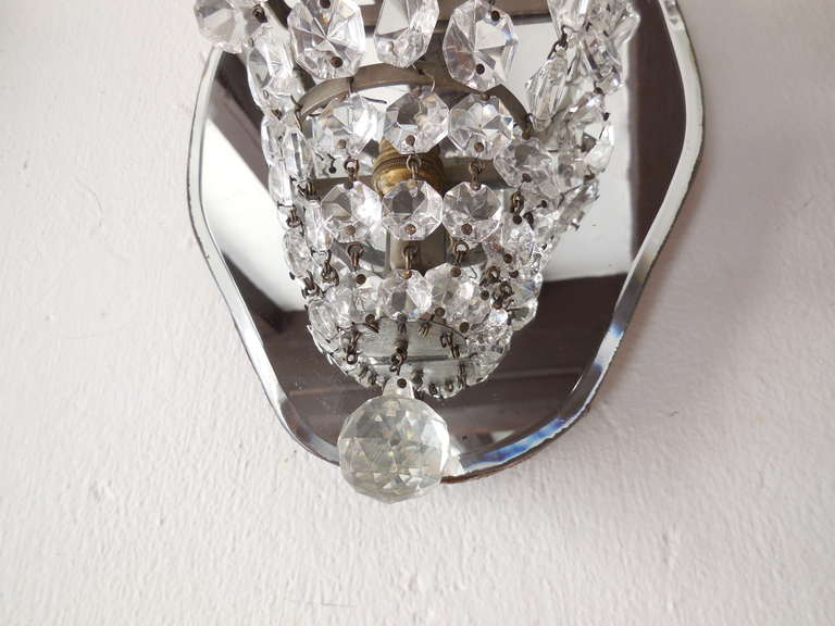 Italian Crystal Prism and Leaves Mirror Sconces Midcentury 1950 For Sale 1