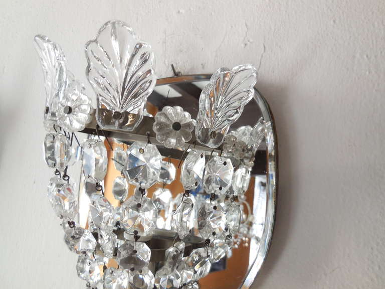 Italian Crystal Prism and Leaves Mirror Sconces Midcentury 1950 For Sale 2