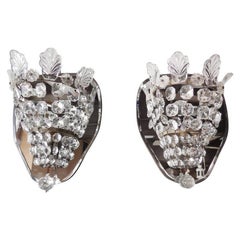 Italian Crystal Prism and Leaves Mirror Sconces Midcentury 1950