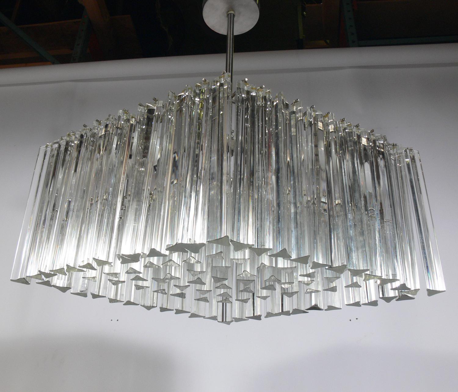 Plated Italian Crystal Prisms Chandelier by Camer For Sale