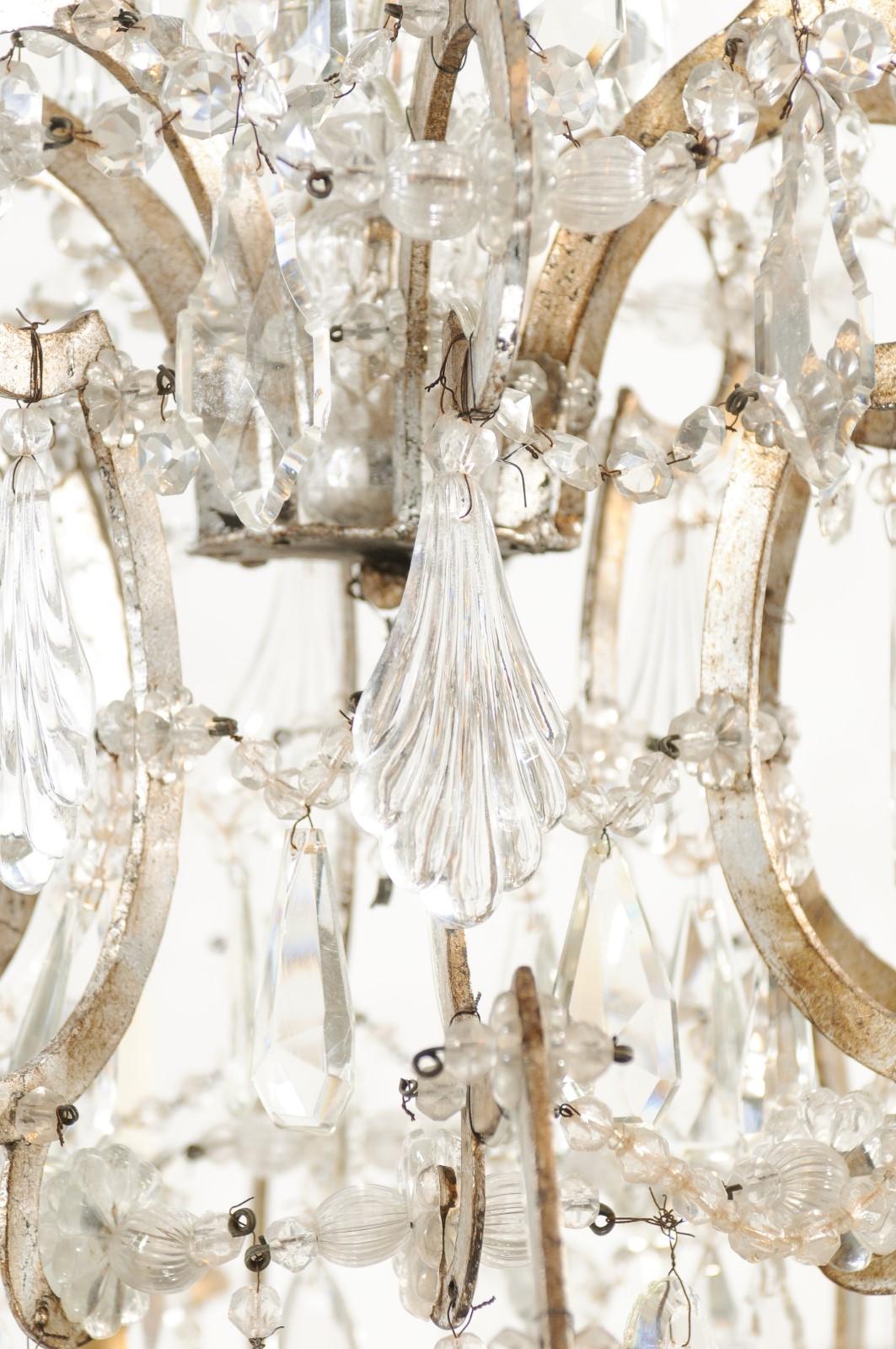 Italian Crystal & Silvered Wood Chandelier with 8 Lights, 19th Century For Sale 10