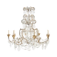 Italian Crystal & Silvered Wood Chandelier with 8 Lights, 19th Century