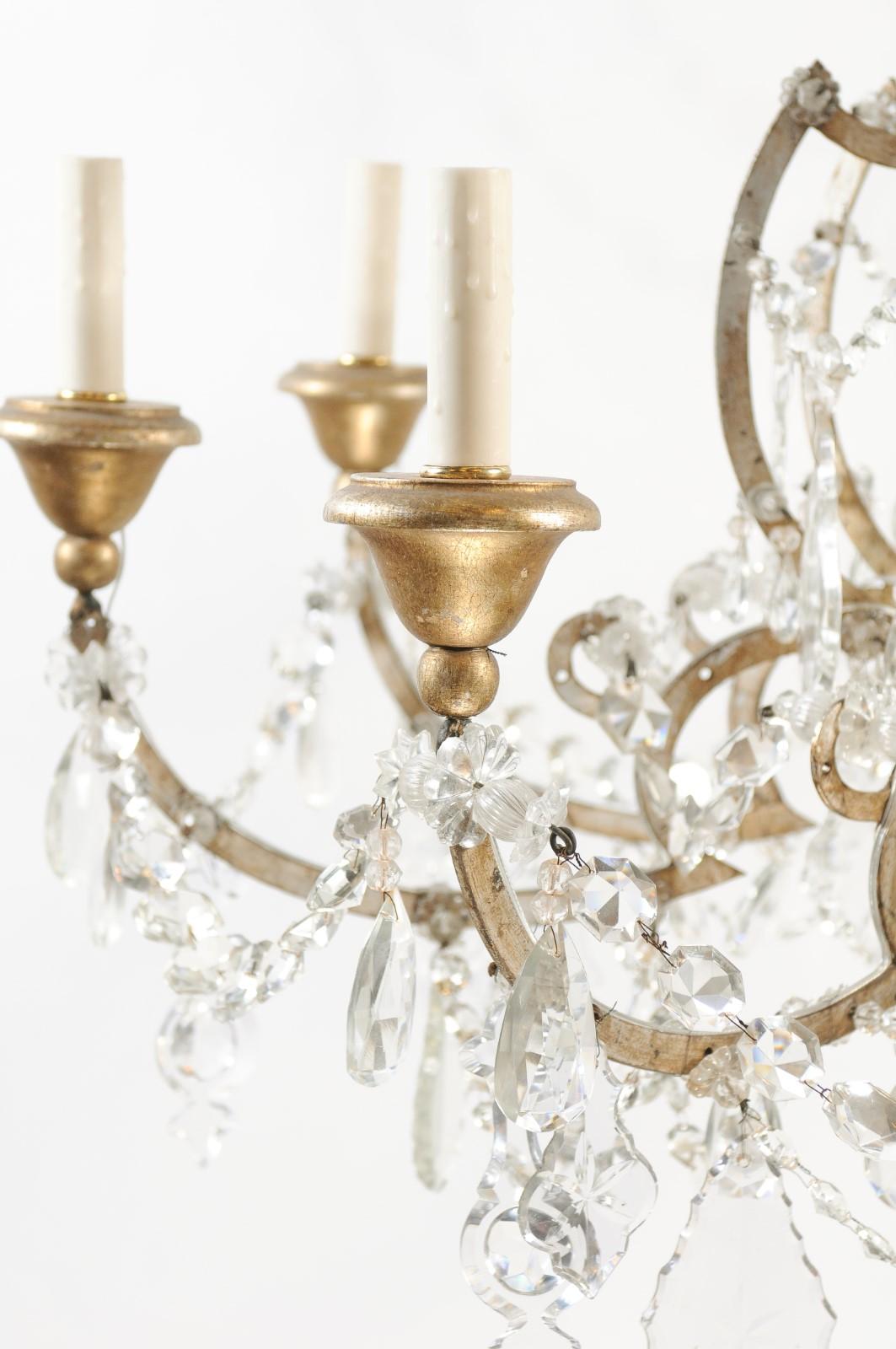 Italian Crystal & Silvered Wood Chandelier with 8 Lights, 19th Century For Sale 2