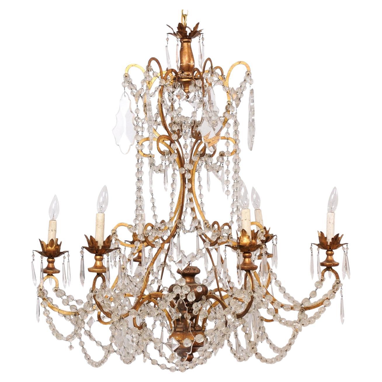 Italian Crystal Six-Light Chandelier w/Gilt Armature, Mid 20th C. For