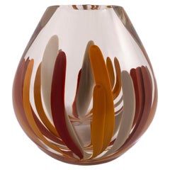 Italienische Kristallvase aus Kristall von Barovier&Toso, grauer Granat in Ziegelrot, Posidonia
