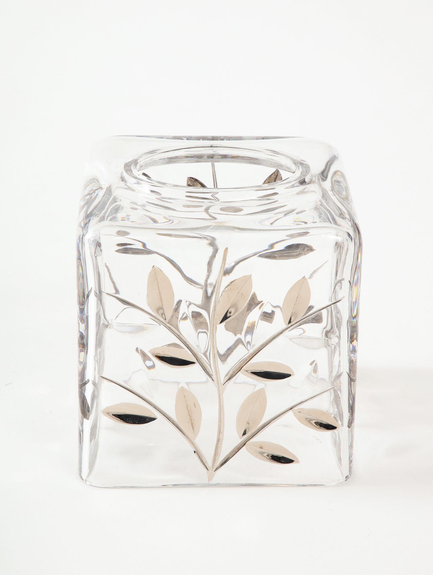 Late 20th Century Italian Crystal Waste Basket and Tissue Cover For Sale