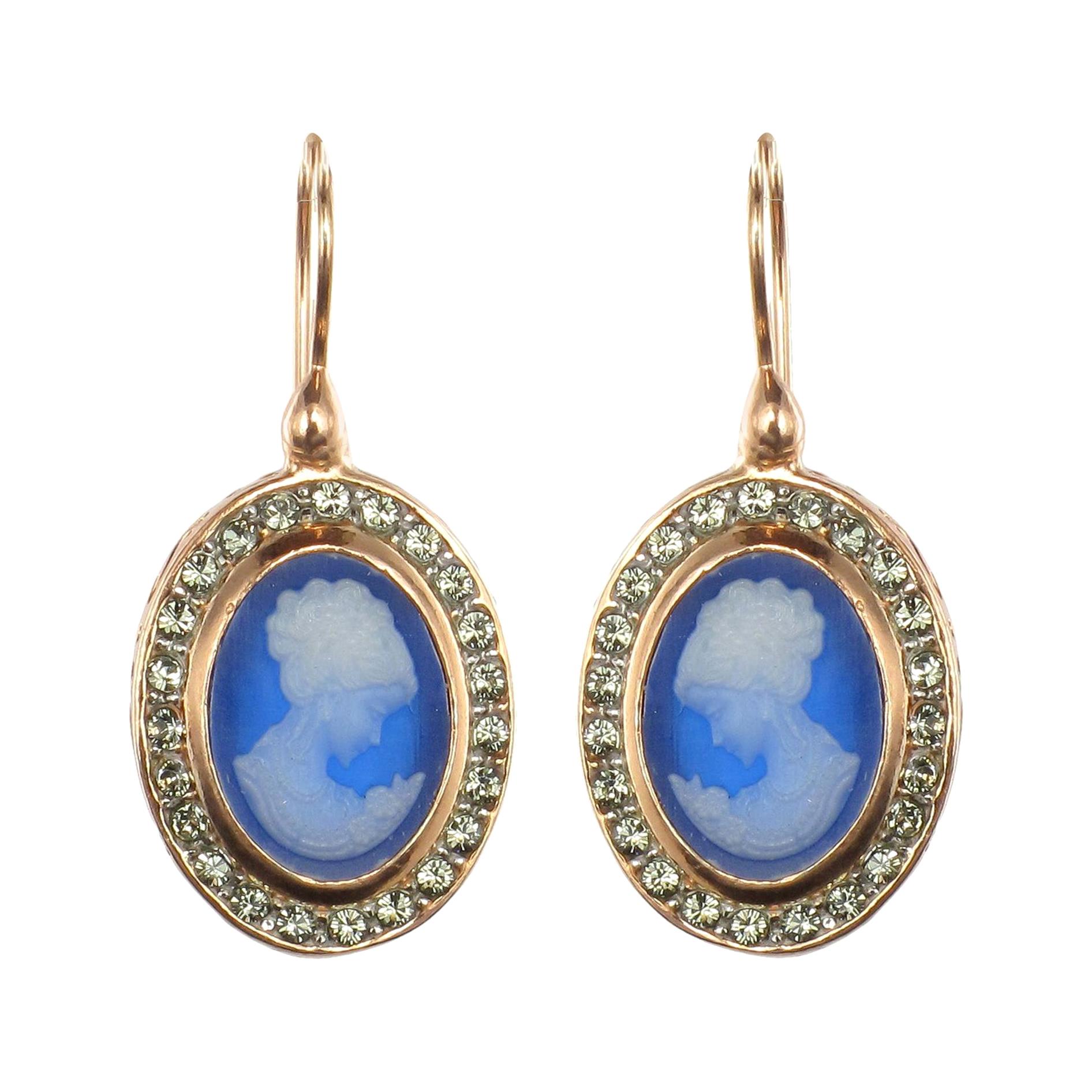 Italian Crystal Women Cameo Vermeil Drop Earrings