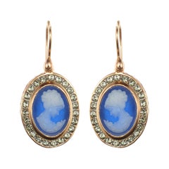 Italian Crystal Women Cameo Vermeil Drop Earrings