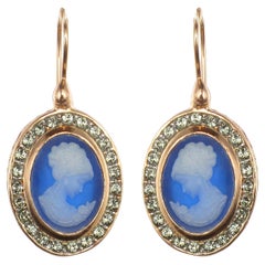 Italian Crystal Women Cameo Vermeil Drop Earrings