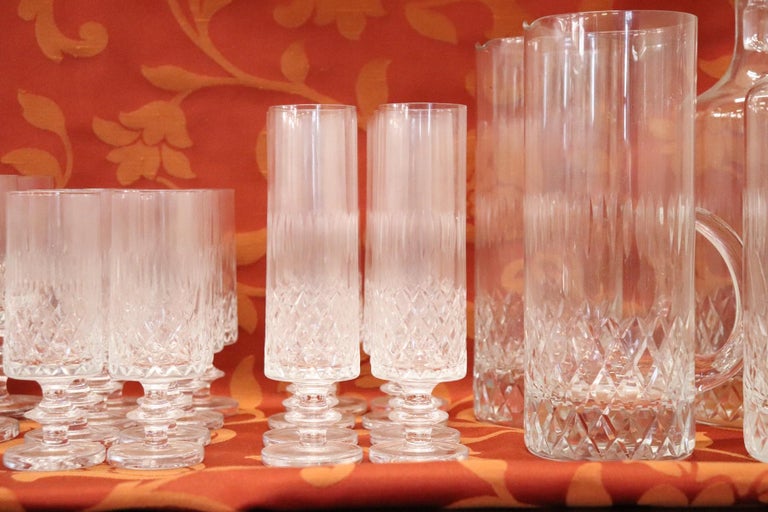 Italian Crystals Glasses Set with 40 Glasses, 2 Decanters and 2 Bottles