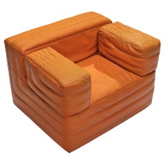 Vintage Italian Cubic Lounge Chair in Orange Leatherette