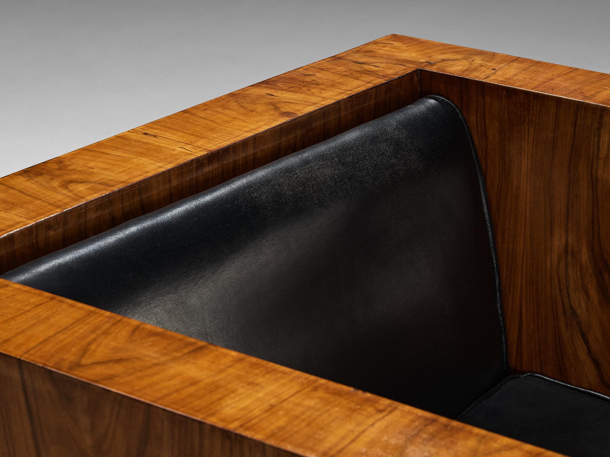 Chaise longue italienne Cubic en noyer et tapisserie noire 4