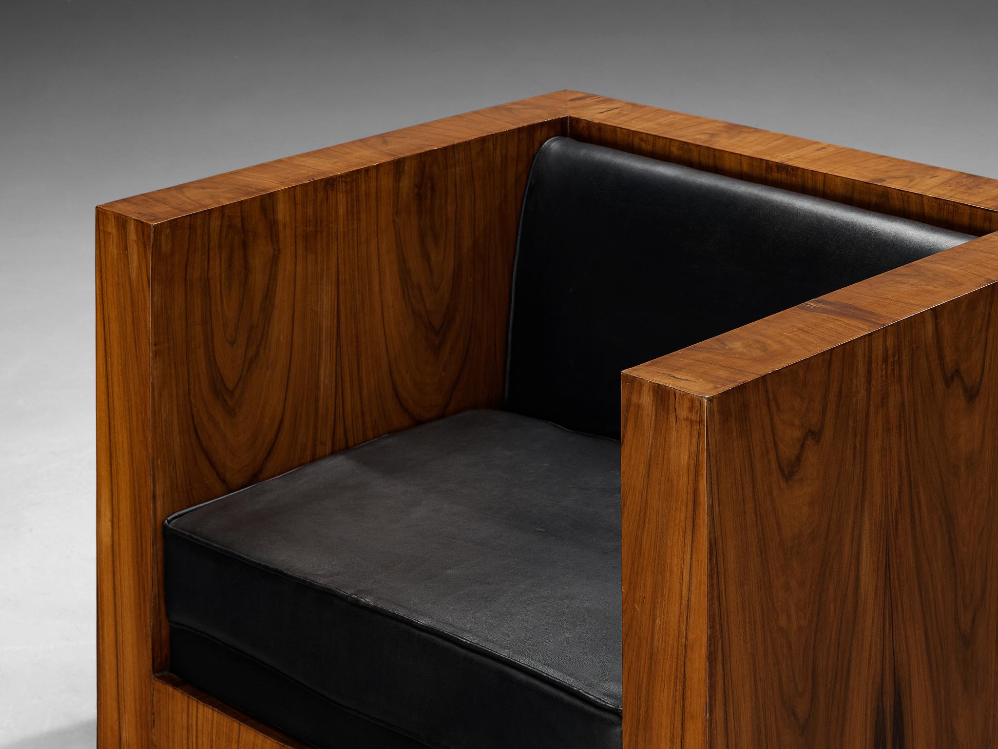Chaise longue italienne Cubic en noyer et tapisserie noire 1