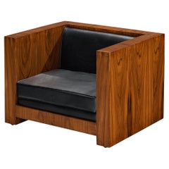 Chaise longue italienne Cubic en noyer et tapisserie noire