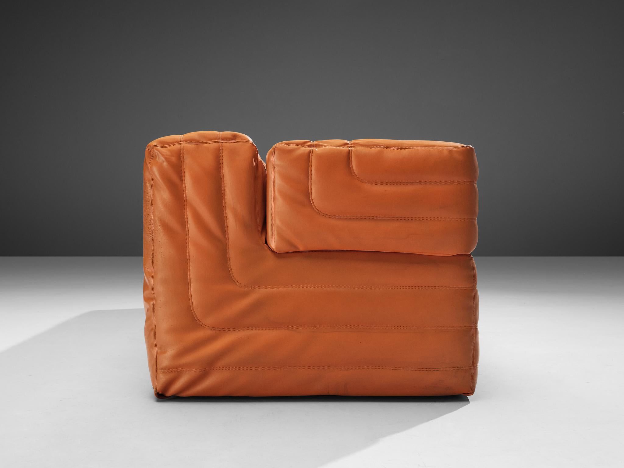 Italian Cubic Three Seat Sofa in Orange Leatherette 1