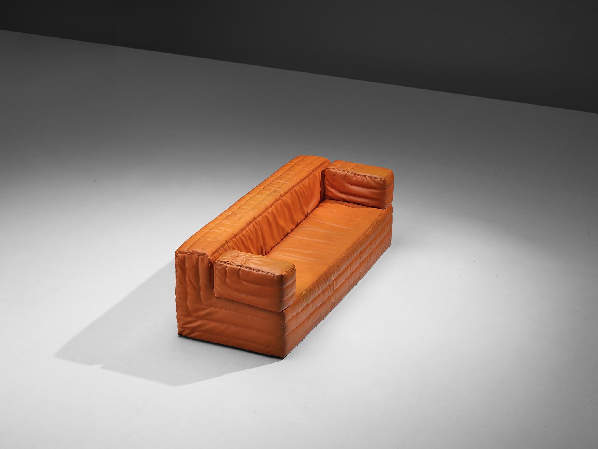 Italian Cubic Three Seat Sofa in Orange Leatherette 2