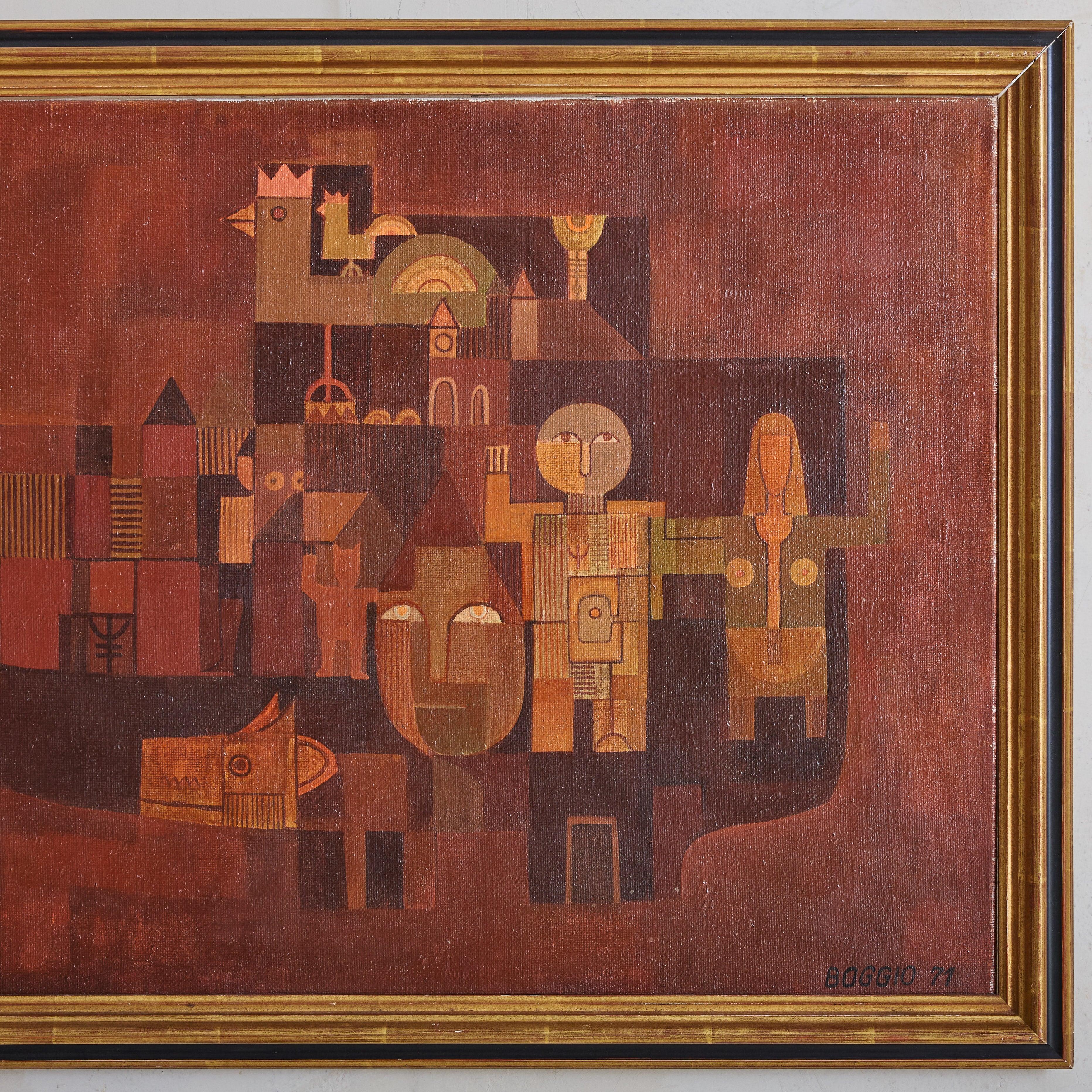 Italienisches kubistisches Gemälde, Öl auf Leinwand, Gemälde von Boggio, 1971 im Zustand „Gut“ im Angebot in Chicago, IL