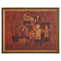 Peinture cubiste italienne à l'huile sur toile de Boggio, 1971