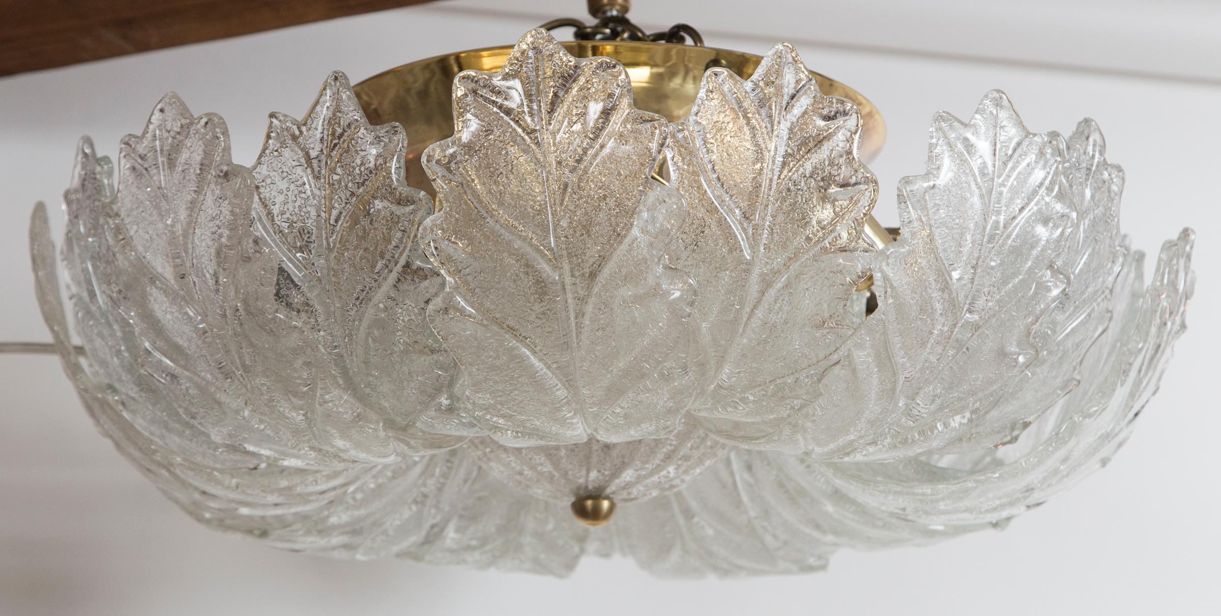 Blown Glass Mid Century Italian Curling Leaf Ceiling Fixtures,  2 Available For Sale