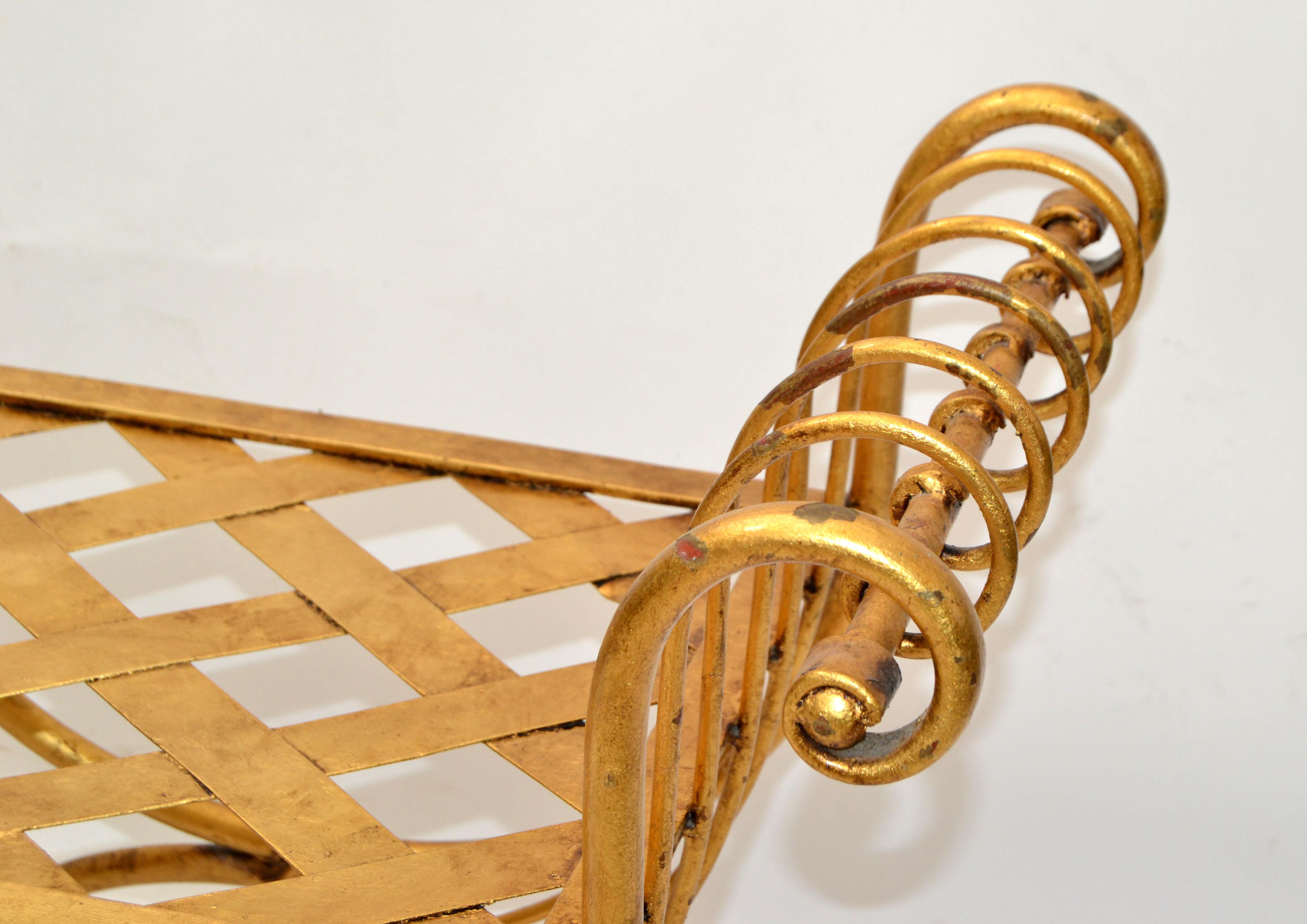 Italian Curule Gilt Wrought Iron Long Bench Original Silk Fabric Seat Cushion For Sale 7