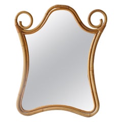 Courbe italienne  Miroir à cadre en bambou, années 1960
