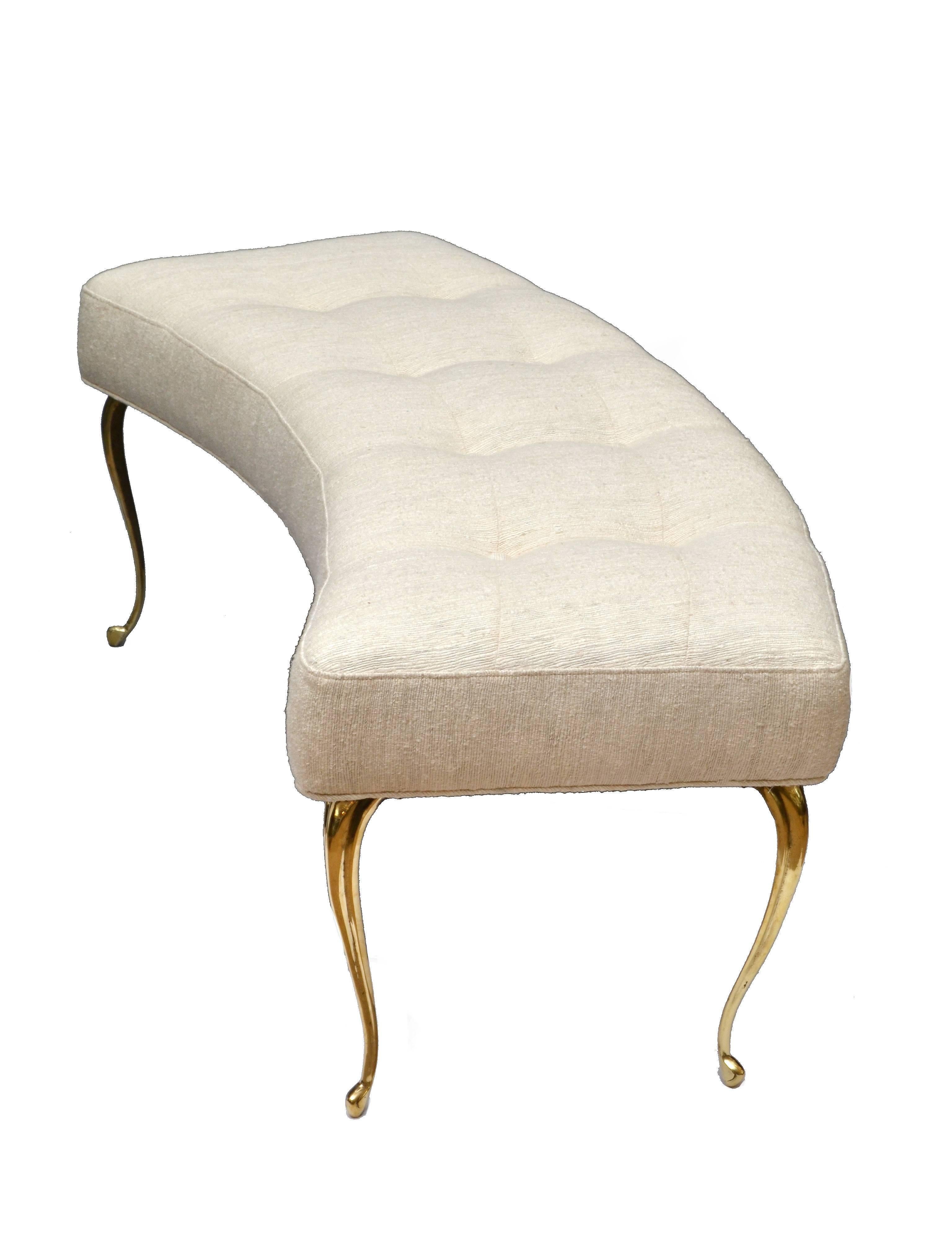Hollywood Regency Italian Curved Bench with Brass Legs