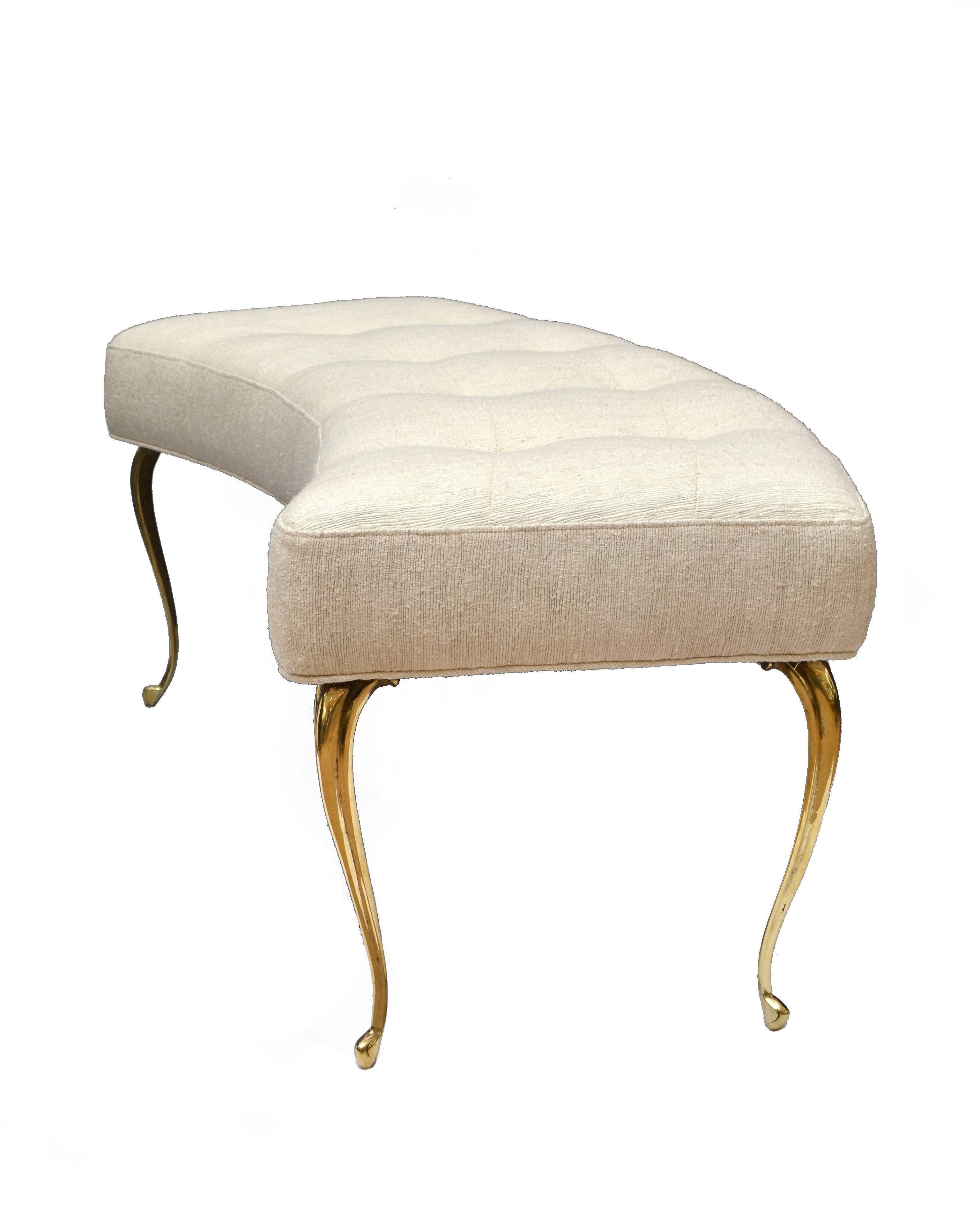 Polished Italian Curved Bench with Brass Legs