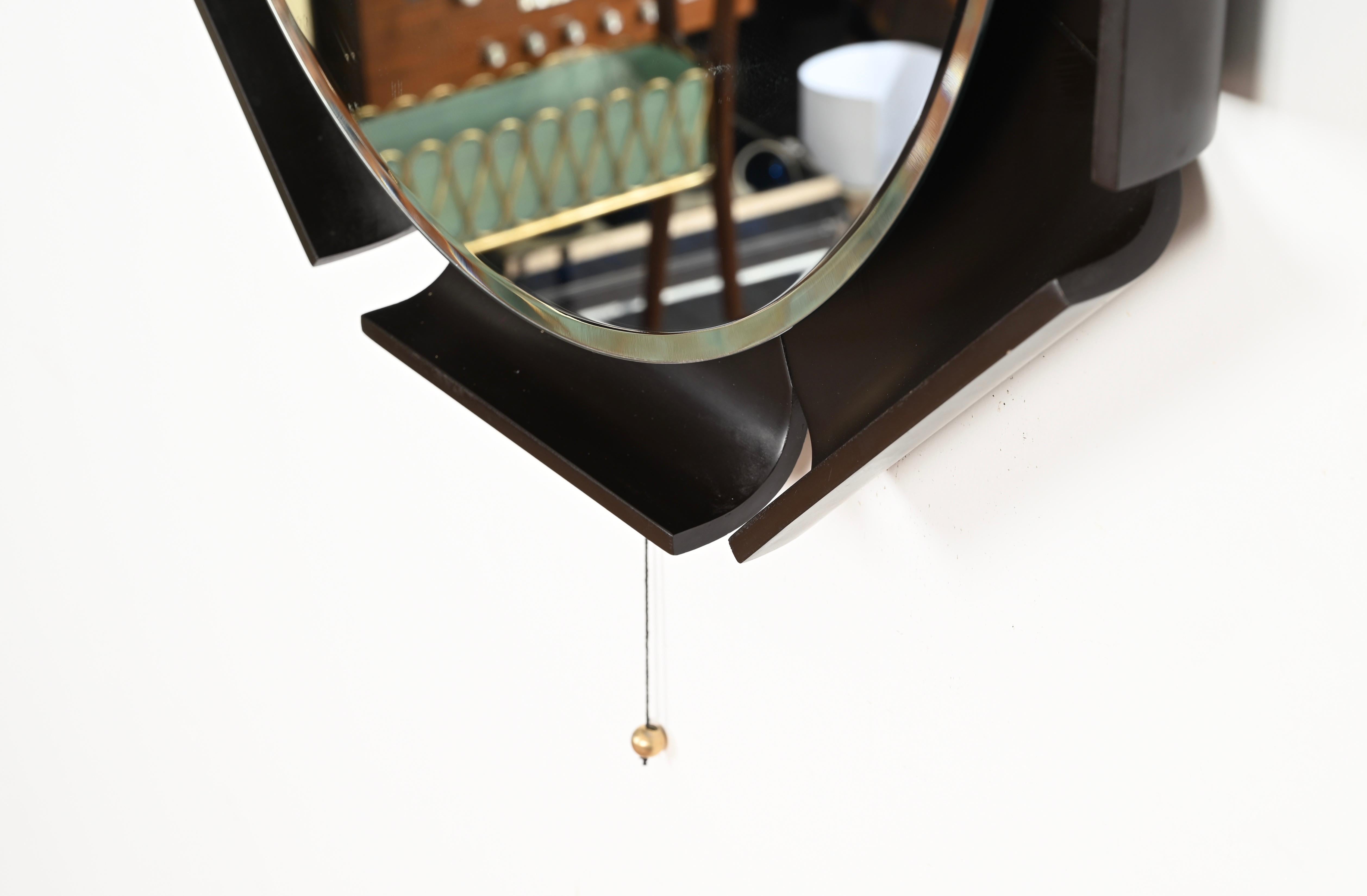 Italian Curved Black Wood Backlit Beveled Mirror by Ico Parisi for ISA, 1968 For Sale 2