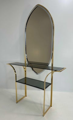 Italian Curved Brass and Chromed Console, 1970s