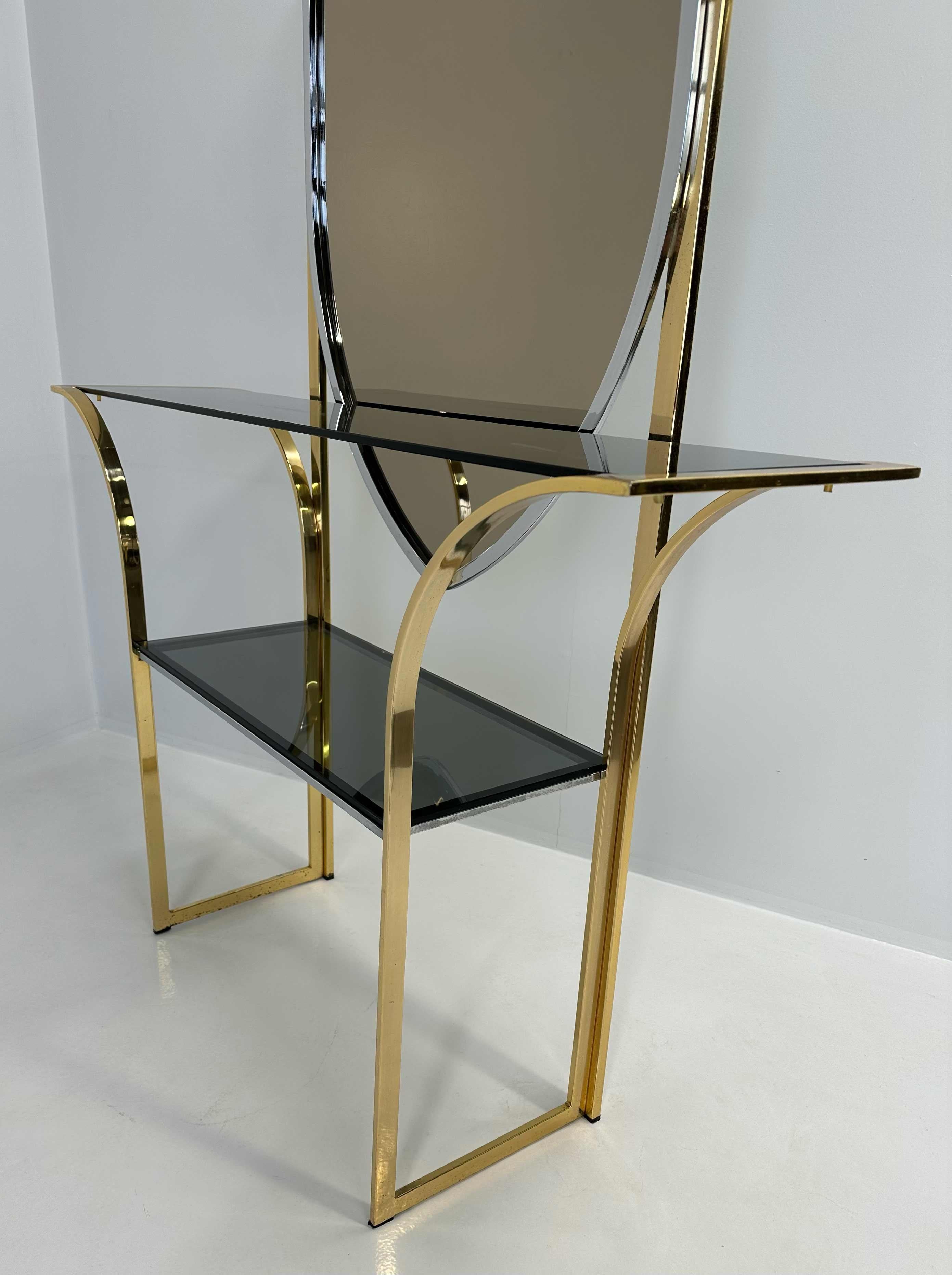 Italian Curved Brass and Chromed Console, 1970s In Good Condition For Sale In Meda, MB