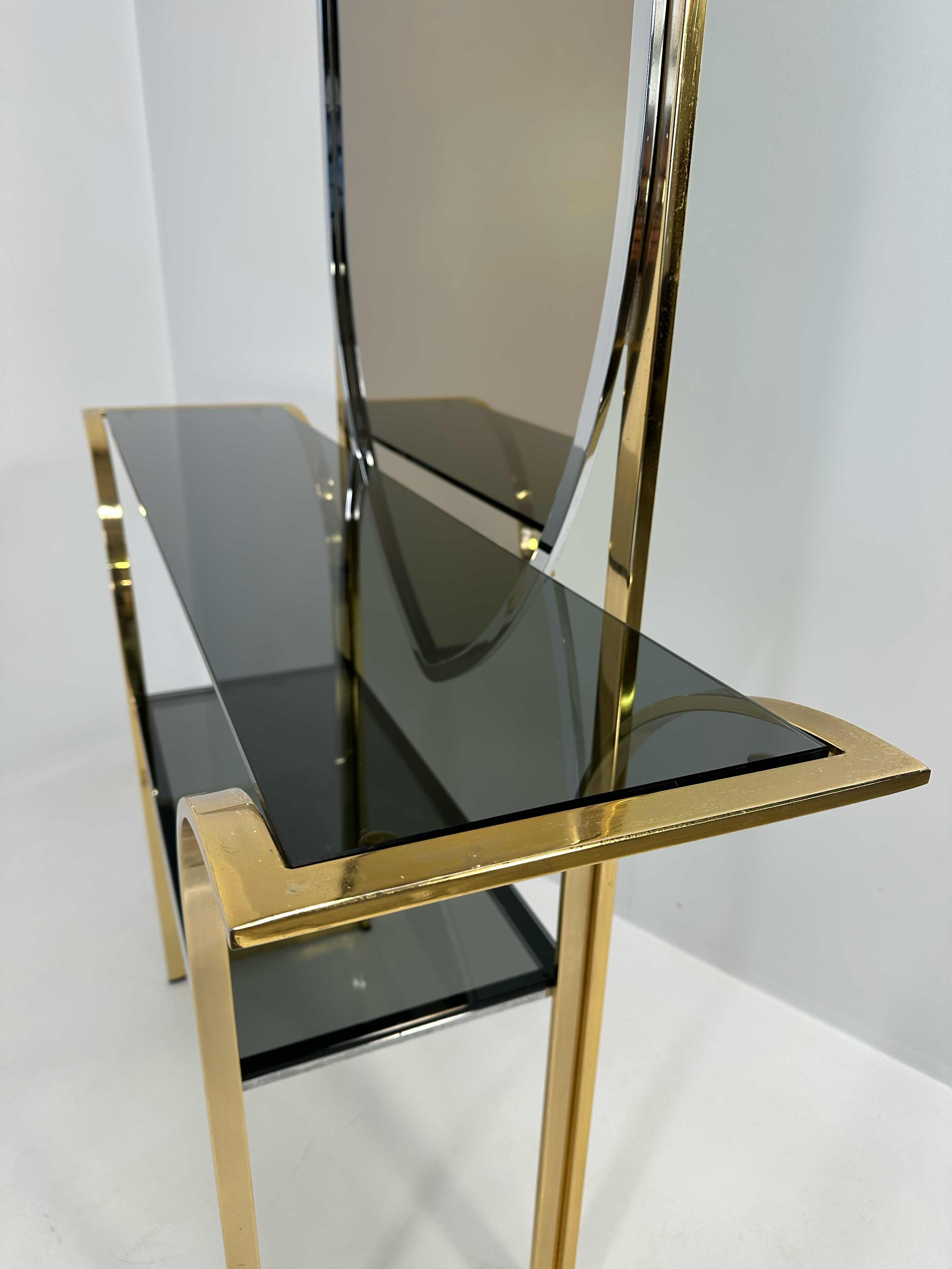 Late 20th Century Italian Curved Brass and Chromed Console, 1970s For Sale