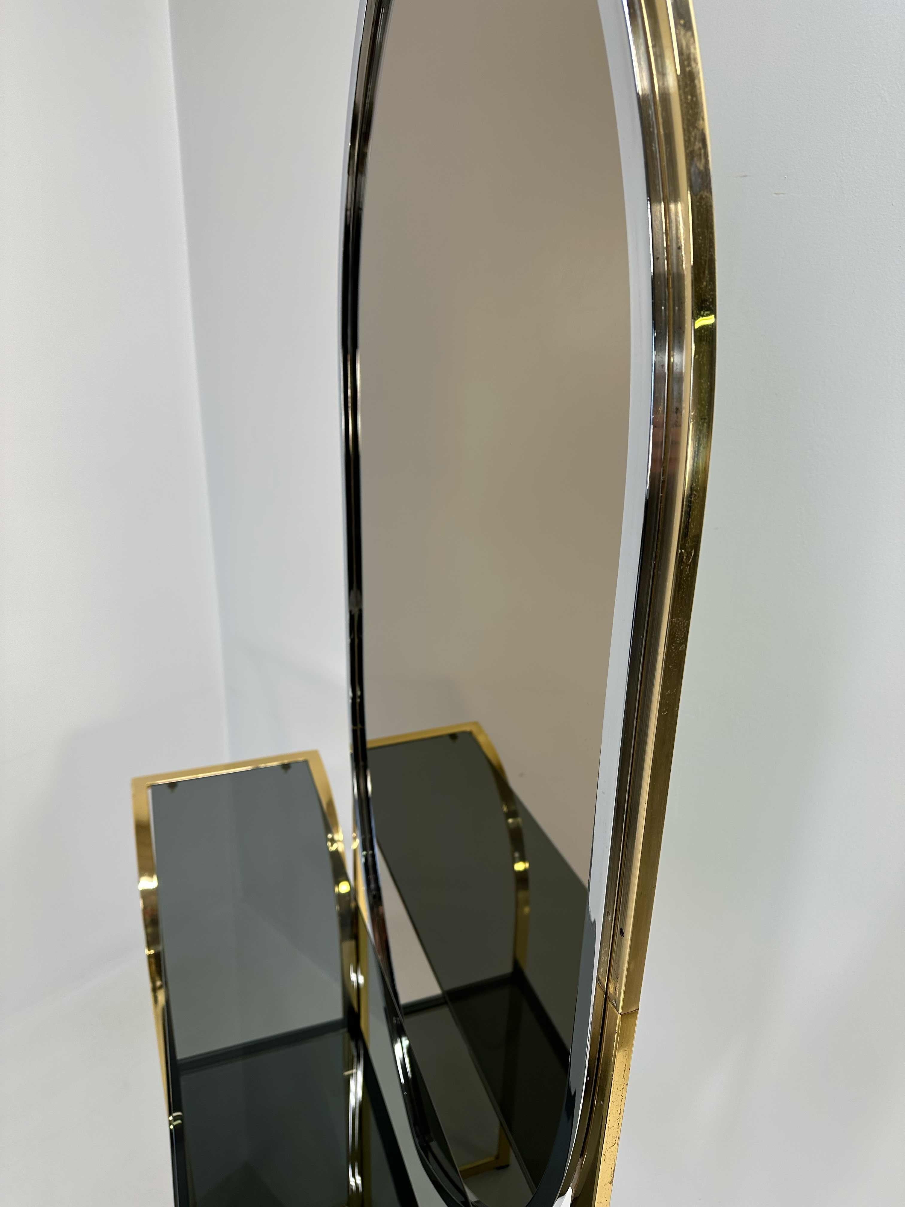 Italian Curved Brass and Chromed Console, 1970s For Sale 1