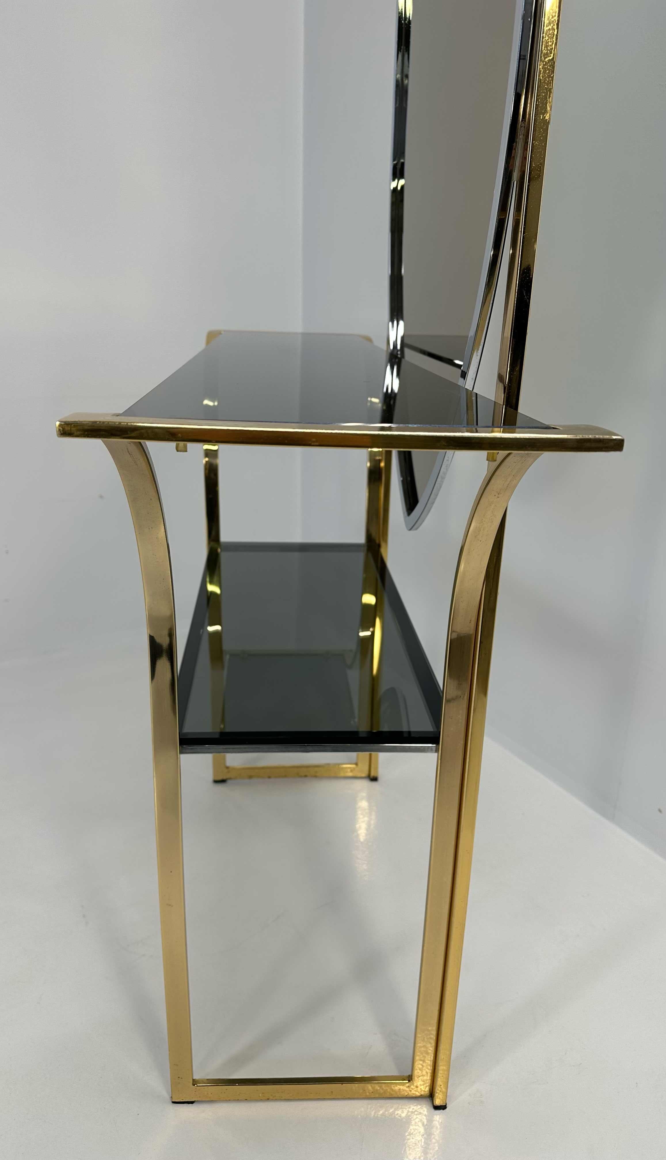 Italian Curved Brass and Chromed Console, 1970s For Sale 2