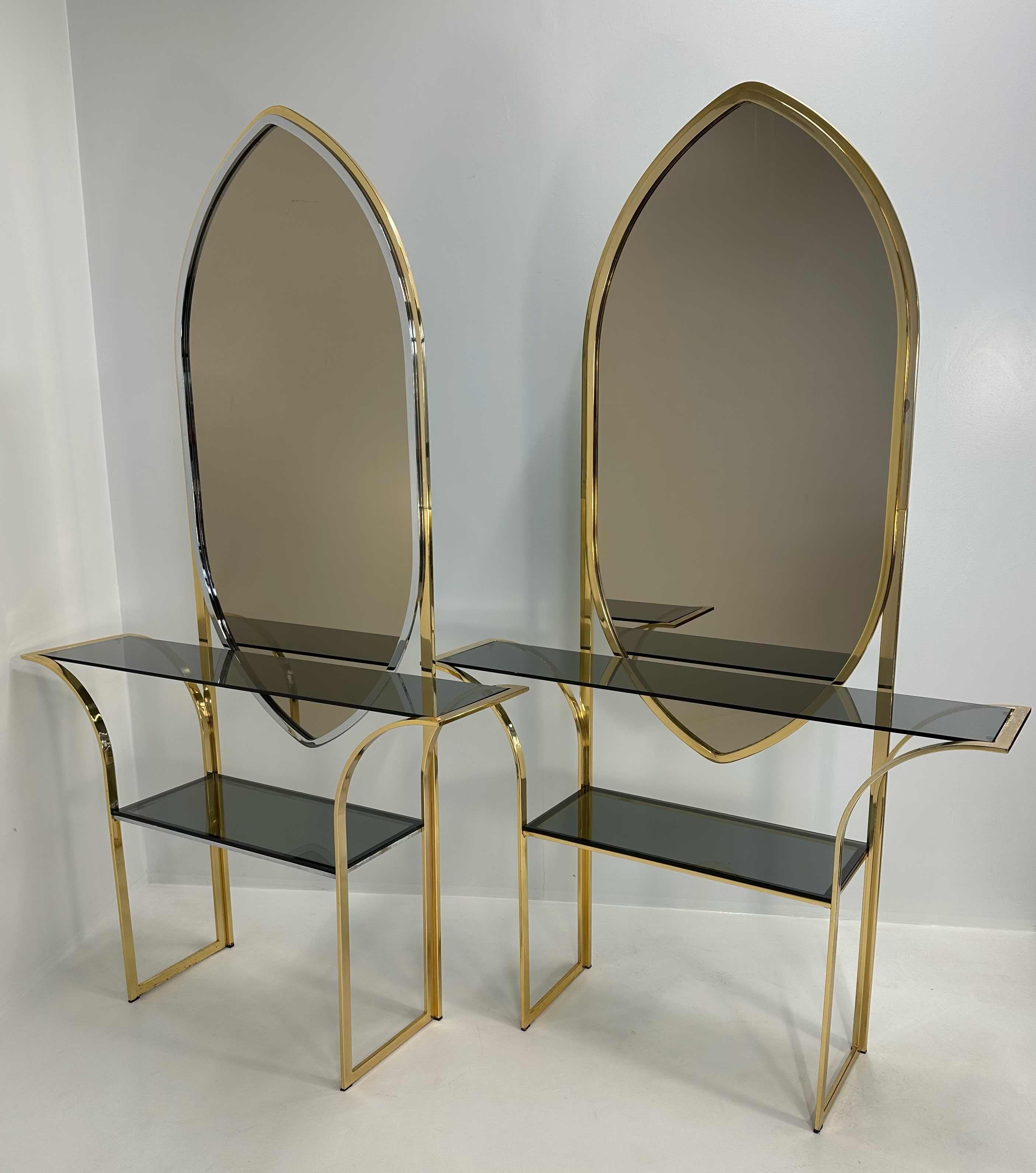 Italian Curved Brass and Chromed Console, 1970s For Sale 3