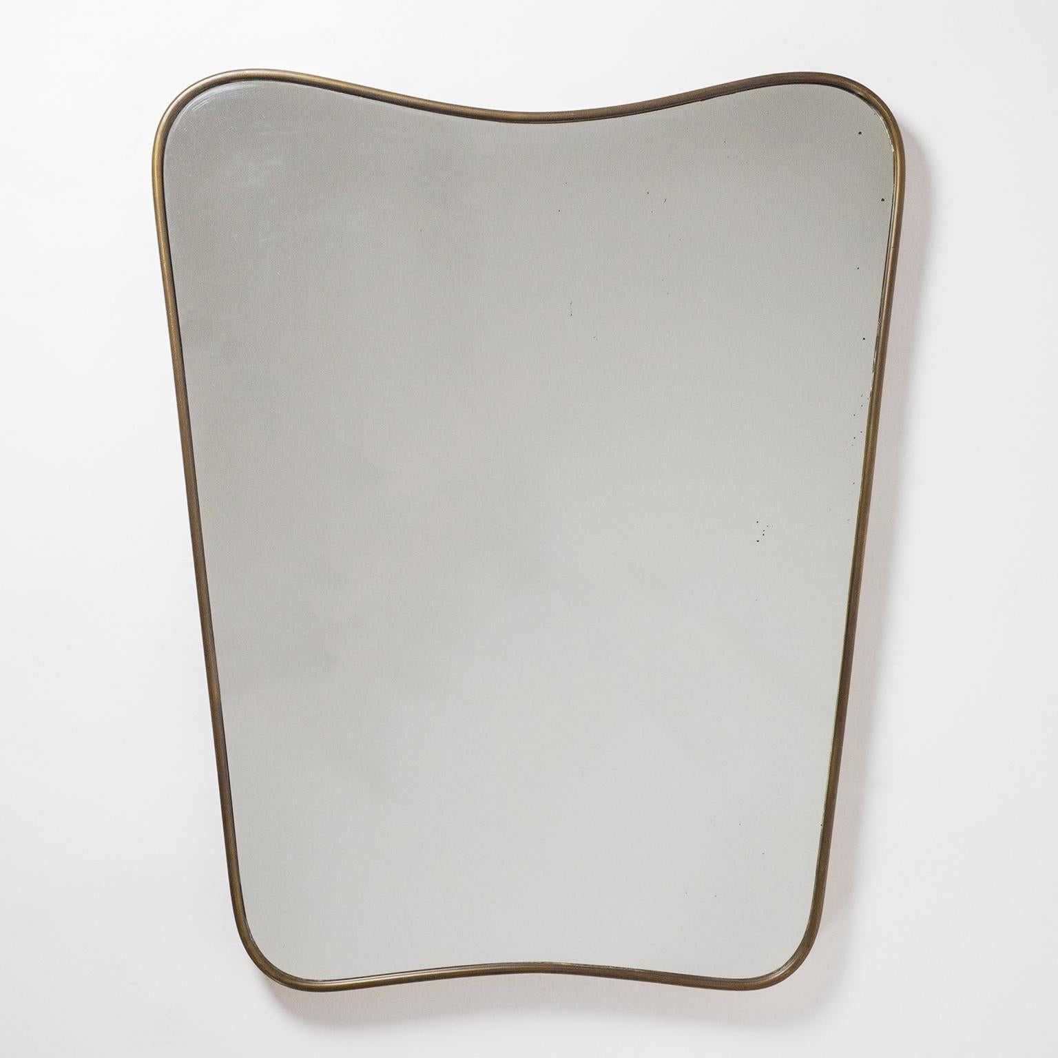Italian Curved Brass Mirror, 1950s 5