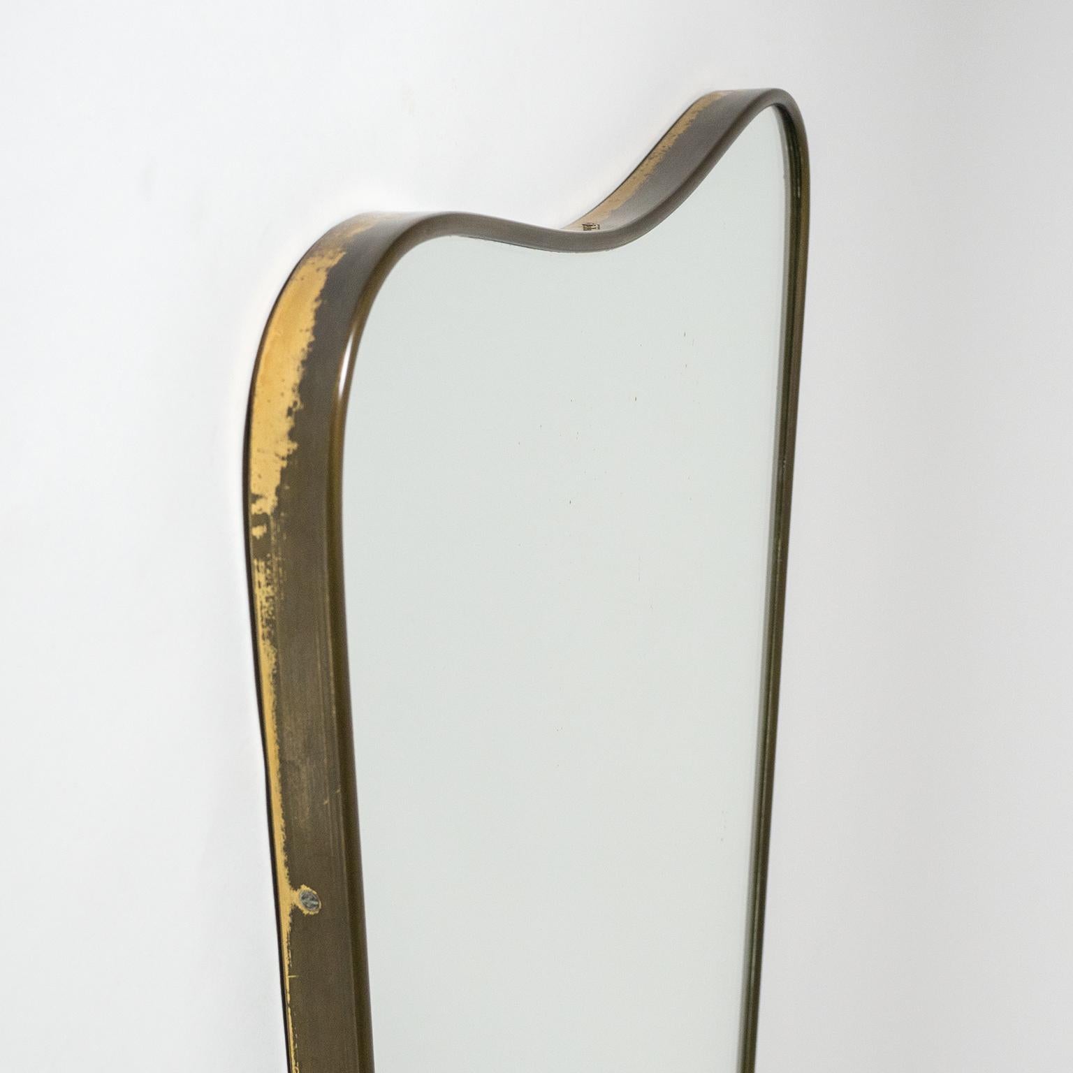 Mid-Century Modern Italian Curved Brass Mirror, 1950s
